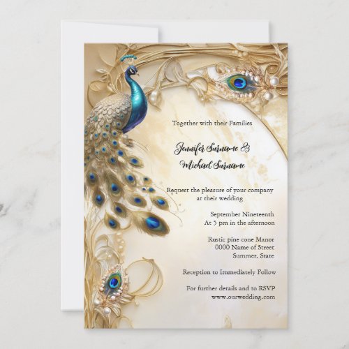 Elegant peacock and feathers vintage elegant chic invitation