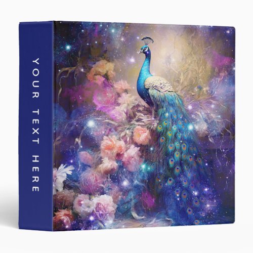 Elegant Peacock and Flowers 3 Ring Binder