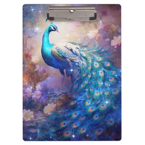Elegant Peacock and Flowers Clipboard