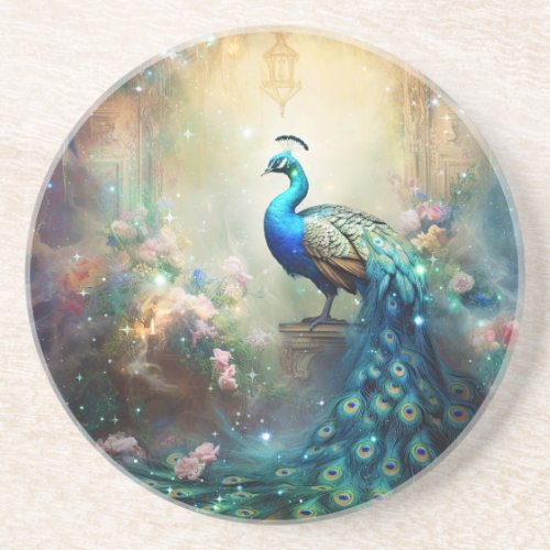 Elegant Peacock and Flowers Coaster