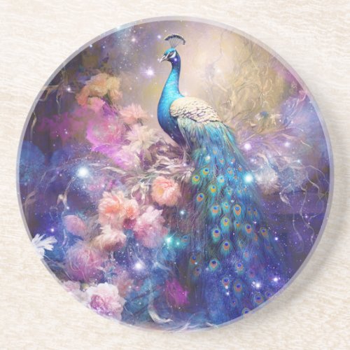 Elegant Peacock and Flowers Coaster