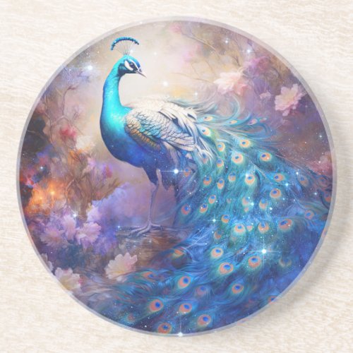 Elegant Peacock and Flowers Coaster
