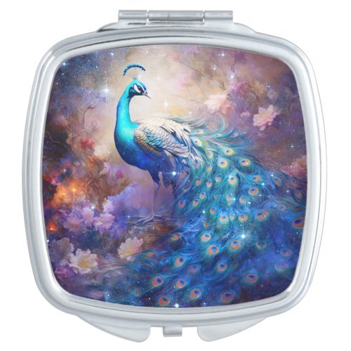 Elegant Peacock and Flowers Compact Mirror