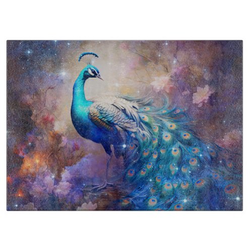 Elegant Peacock and Flowers Cutting Board