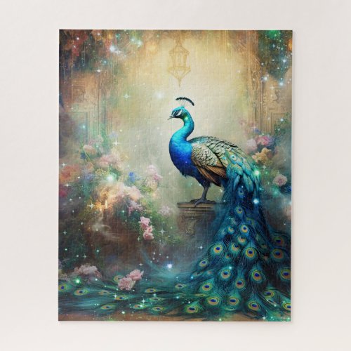 Elegant Peacock and Flowers Jigsaw Puzzle