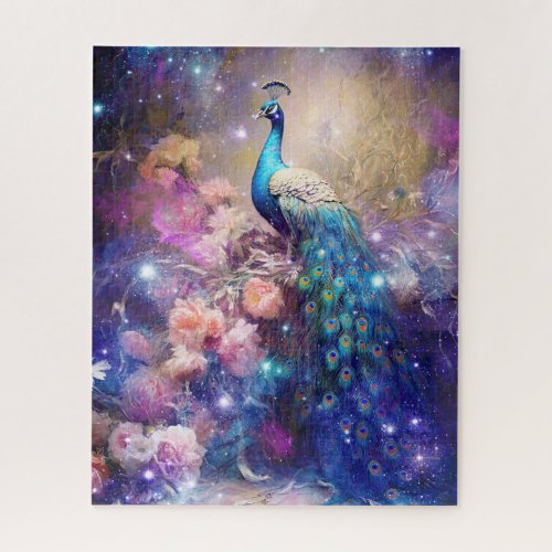 Elegant Peacock and Flowers Jigsaw Puzzle