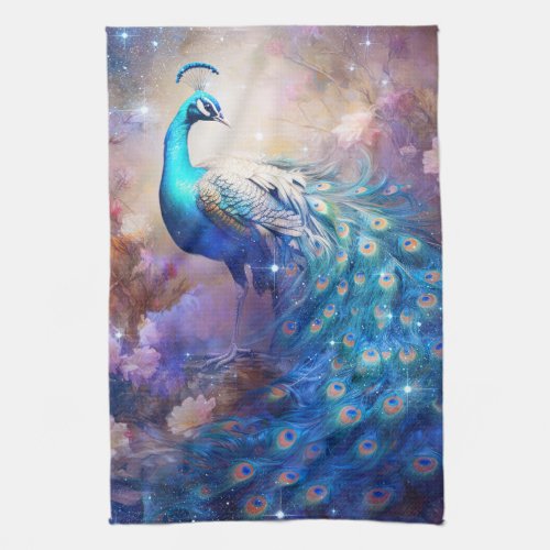 Elegant Peacock and Flowers Kitchen Towel