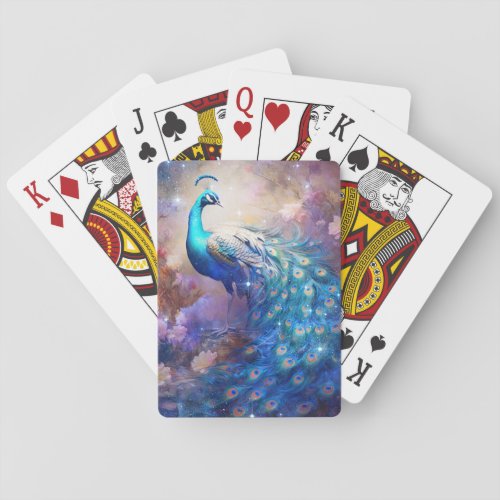 Elegant Peacock and Flowers Poker Cards