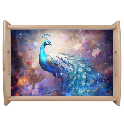 Elegant Peacock and Flowers Serving Tray