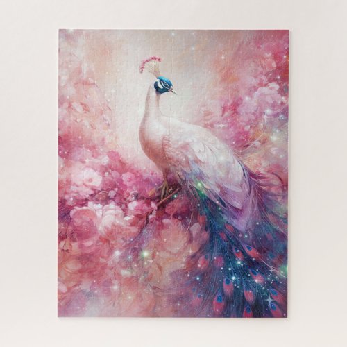Elegant Peacock and Pink Abstract Jigsaw Puzzle