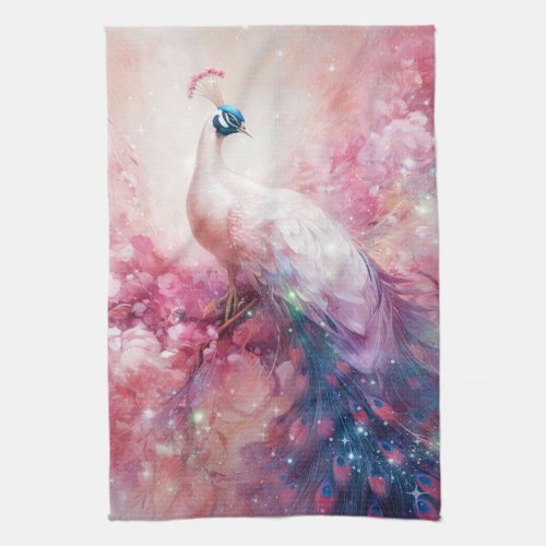 Elegant Peacock and Pink Abstract Kitchen Towel