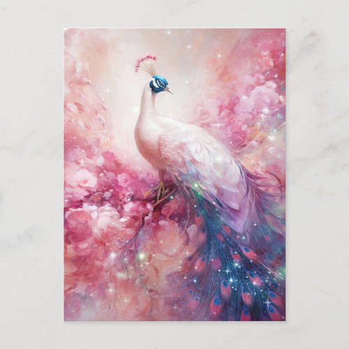 Elegant Peacock and Pink Abstract Postcard