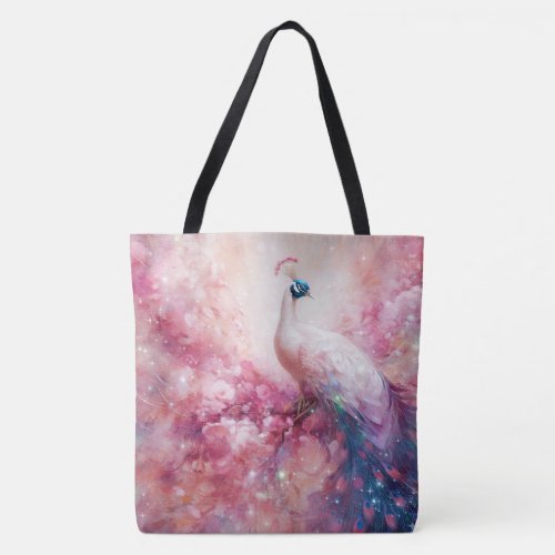 Elegant Peacock and Pink Abstract Tote Bag