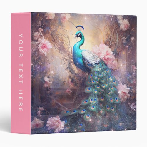 Elegant Peacock and Pink Flowers 3 Ring Binder