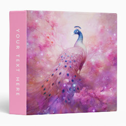 Elegant Peacock and Pink Flowers 3 Ring Binder