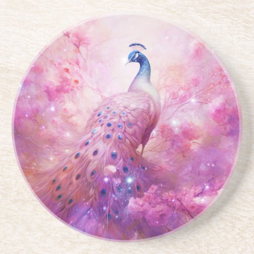 Elegant Peacock and Pink Flowers Coaster