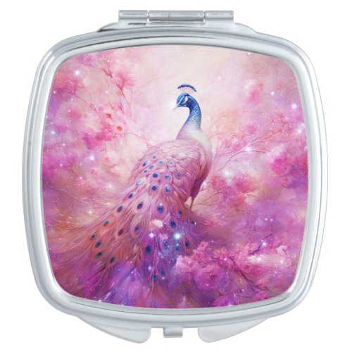 Elegant Peacock and Pink Flowers Compact Mirror