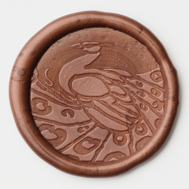 ELEGANT PEACOCK Art Deco Wax Seal Sticker (Front)