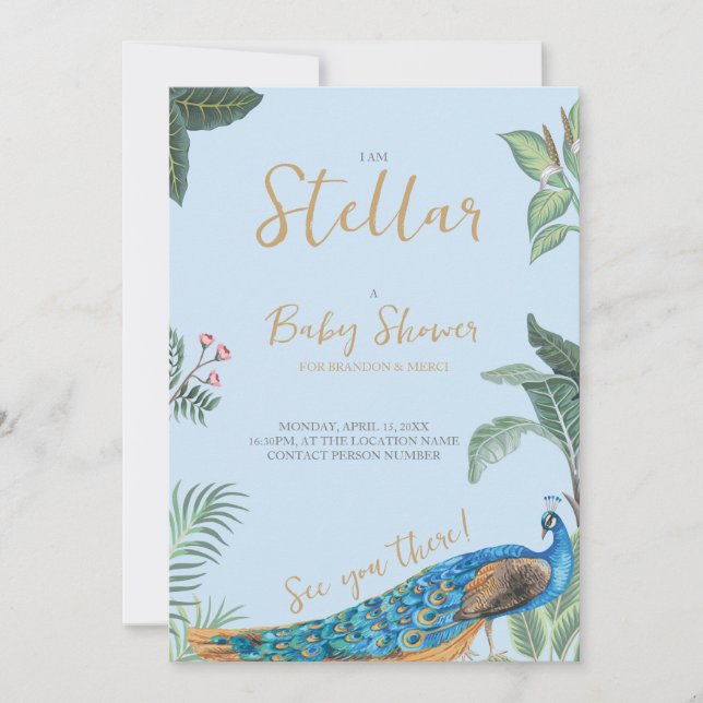 Elegant peacock baby shower  invitation (Front)