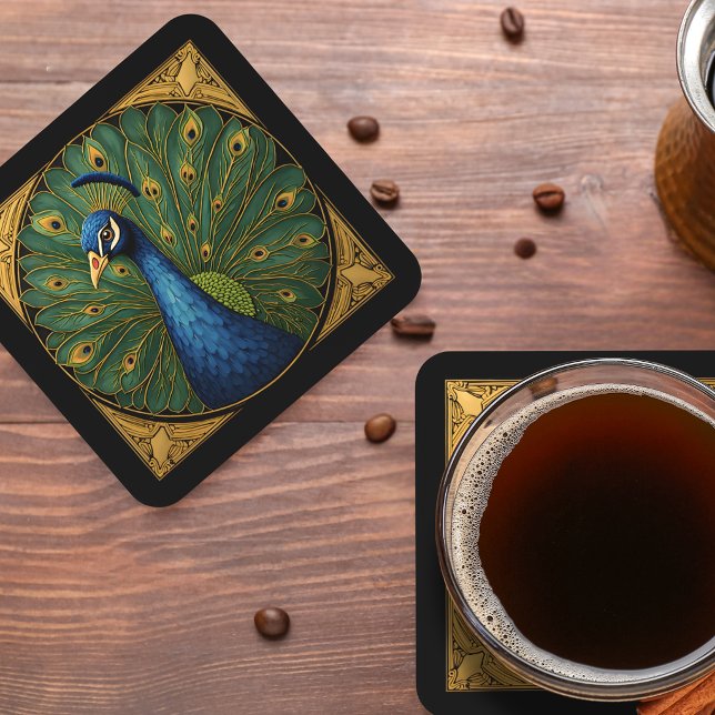 Elegant Peacock Beverage Coaster Set (Creator Uploaded)