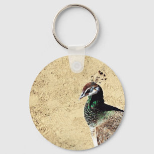 Elegant Peacock Bird and Feather Artwork Keychain