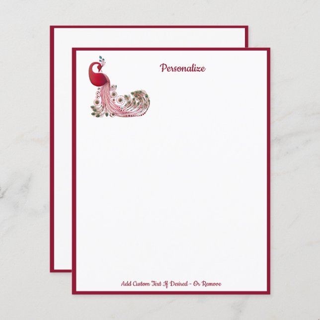 Elegant Peacock Bird Burgundy Red Feathers (Front/Back)