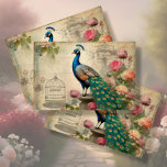 Elegant Peacock Birdcage Floral Ephemera Decoupage Tissue Paper