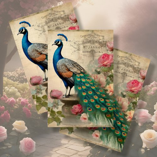 Elegant Peacock Birdcage Floral Ephemera Decoupage Tissue Paper