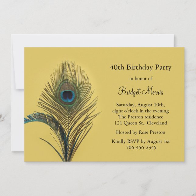 Elegant Peacock Birthday Invitation (Front)