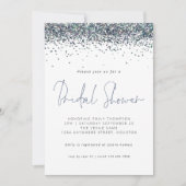 Elegant Peacock Blue Glitter Bridal Shower White Invitation (Front)