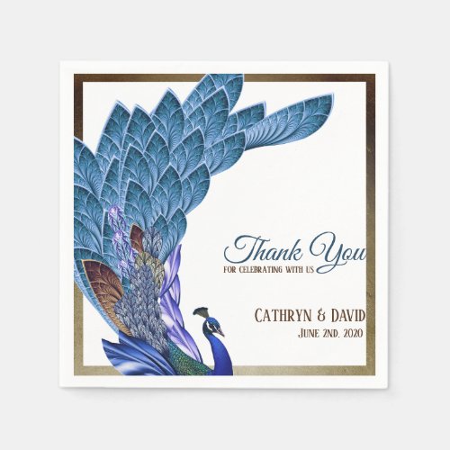 Elegant Peacock Blue  Gold Foil Custom Napkins