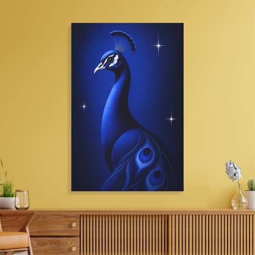Elegant Peacock Blue Monochrome Editorial Art Canvas Print