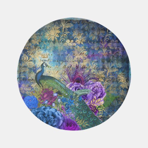 Elegant Peacock Blue Teal Purple Decoupage Area Rug