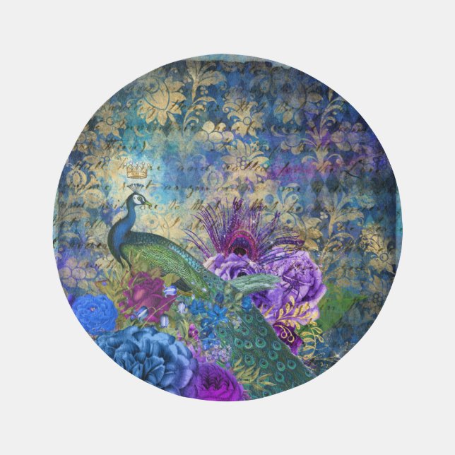 Elegant Peacock Blue Teal Purple Decoupage Area Rug (Front)