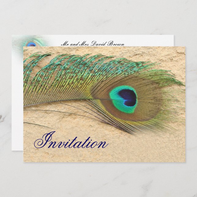 elegant peacock blue wedding invitation (Front/Back)