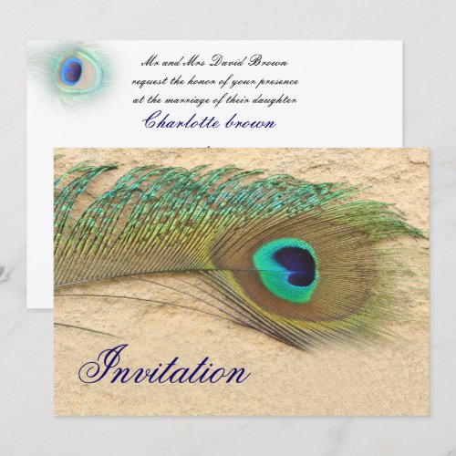 elegant peacock blue wedding invitation