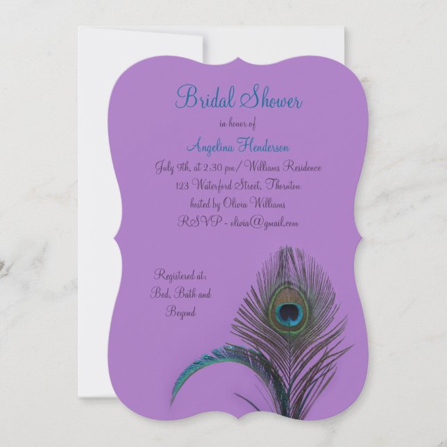 Elegant Peacock Bridal Shower (purple) Invitation (Front)