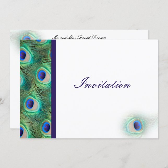 elegant peacock cobalt blue wedding invitation (Front/Back)