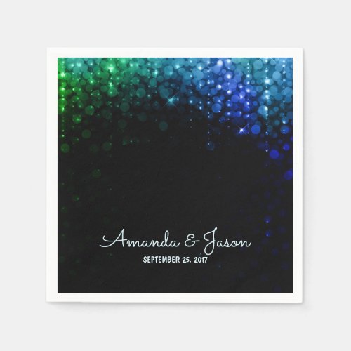 Elegant peacock color lights bokeh wedding paper napkins