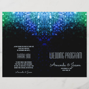 Elegant peacock color lights bokeh wedding program