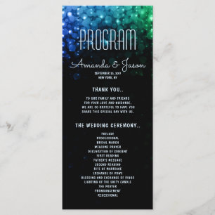 Elegant peacock color lights bokeh wedding program