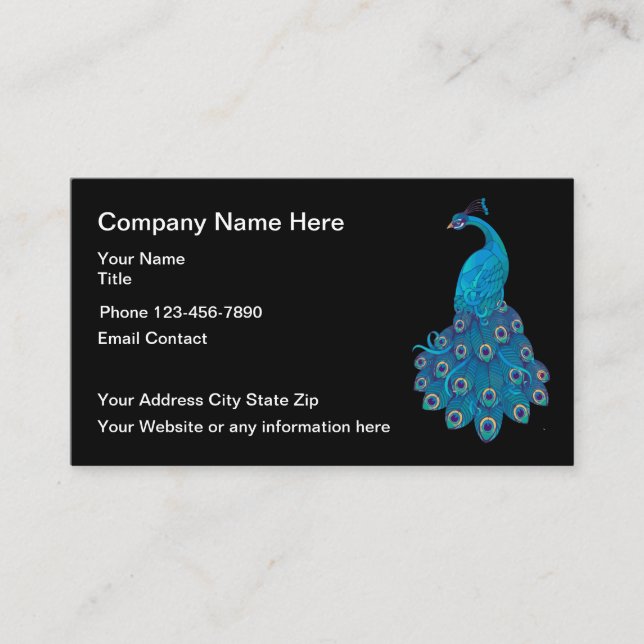 Elegant Peacock Design Business Card (Front)