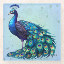 Elegant Peacock Design Glass Coaster