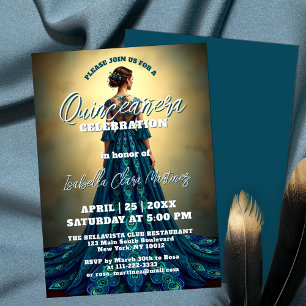 Elegant Peacock Dress Quinceañera Celebration Invitation