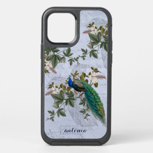 Elegant Peacock Ephemera Blue Vintage Personalized OtterBox Symmetry iPhone 12 Case