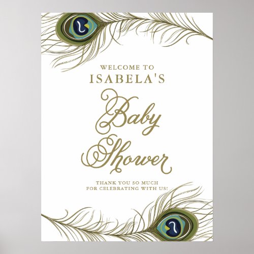 Elegant Peacock Feather Baby Shower Welcome Poster