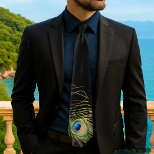 Elegant Peacock Feather Black Tie