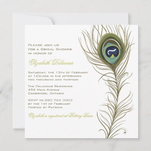 Elegant Peacock Feather Bridal Shower Invitation