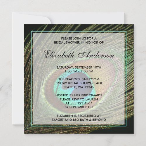 Elegant Peacock Feather Bridal Shower Invitations