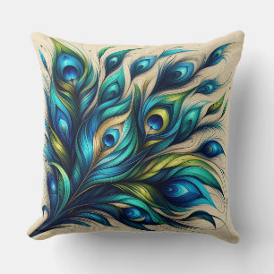 Elegant Peacock Feather Design Throw Pillow